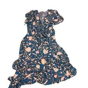 Knox Rose Blue Floral Midi Dress with Pink Accents
